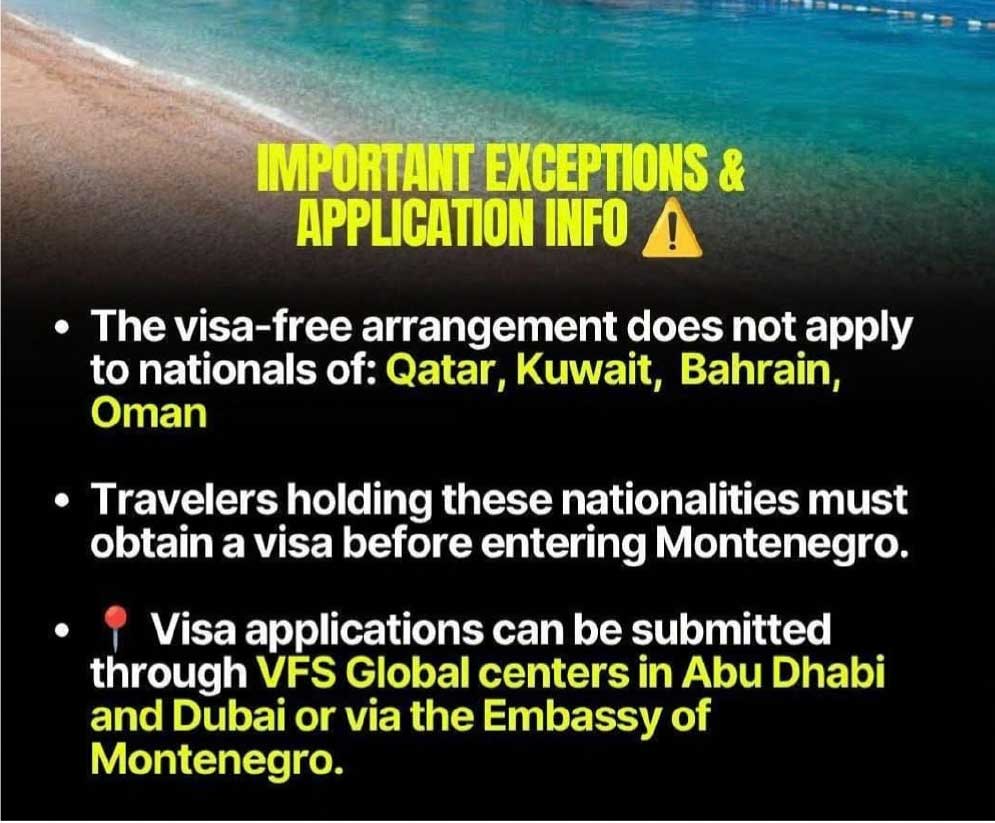 GCC Nationalities Excluded from Montenegro’s UAE Visa-Free Scheme