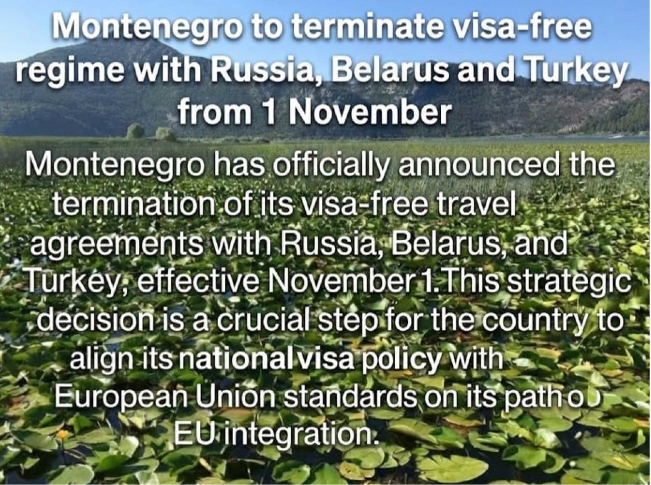 Montenegro to Terminate Visa-Free Entry for Russia, Belarus, and Turkey